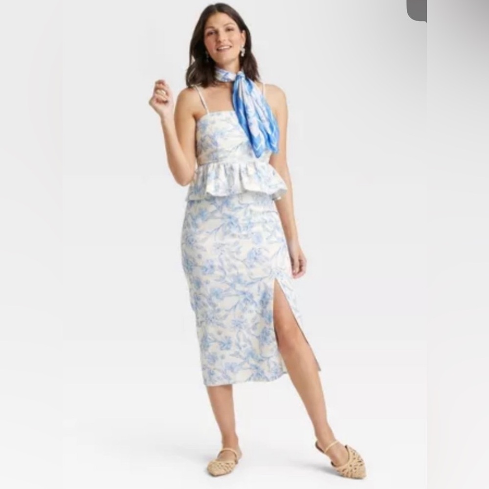 A New Day - Garden Party Midi A Line Skirt and matching Peplum Top Set